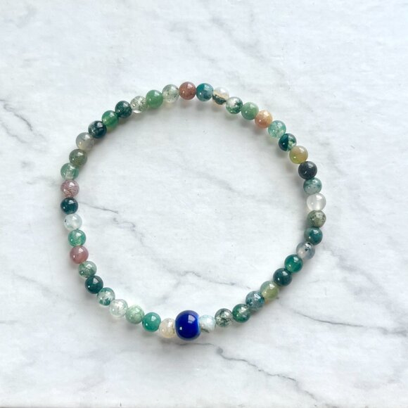 Small Earth Tone Glass Bead Elastic Bracelet - Picture 4 of 4